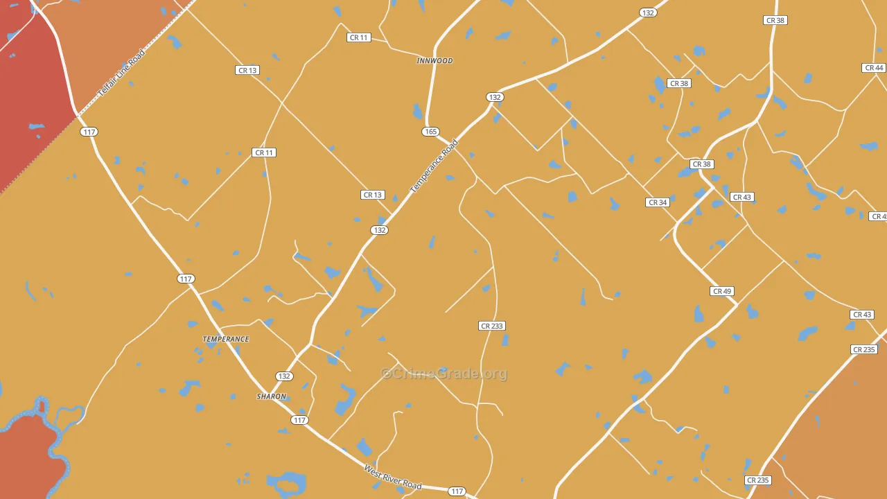 Temperance, GA Map of Burglary Rates