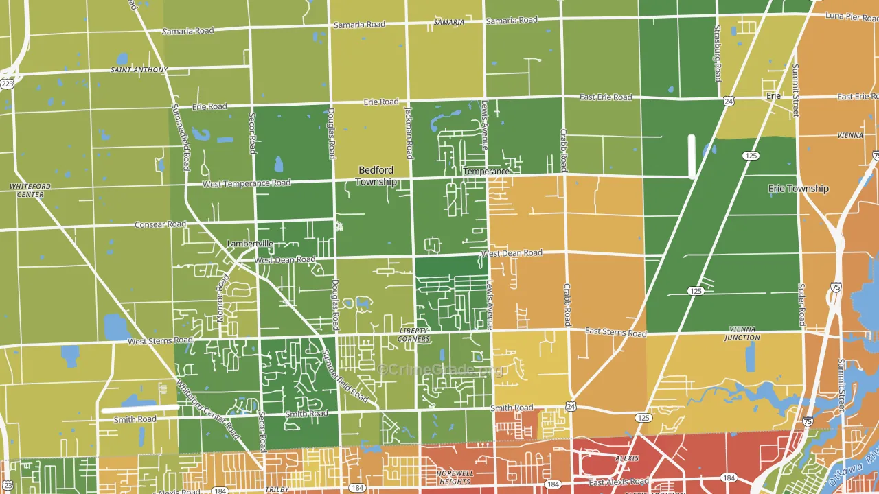 Temperance, MI Map of Burglary Rates
