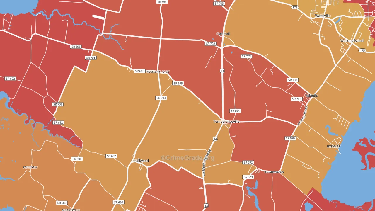 Temperanceville, VA Map of Burglary Rates