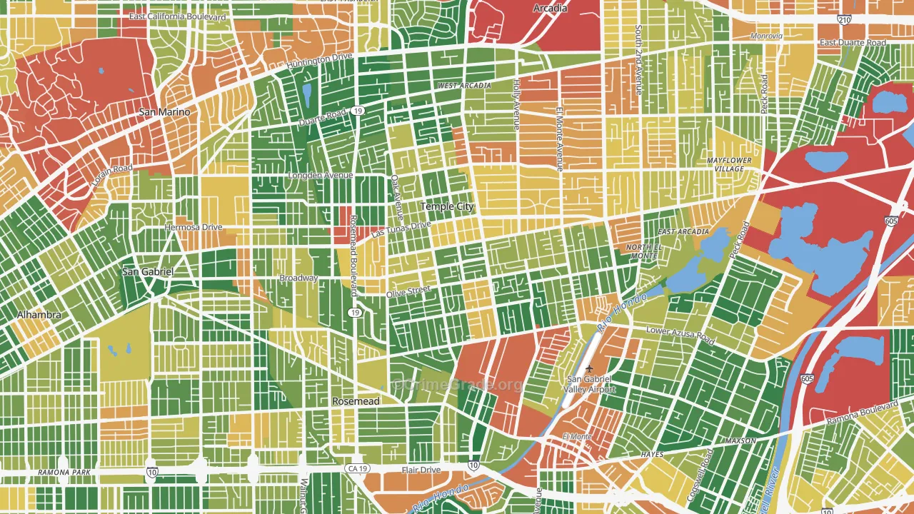 Temple City, CA Map of Burglary Rates