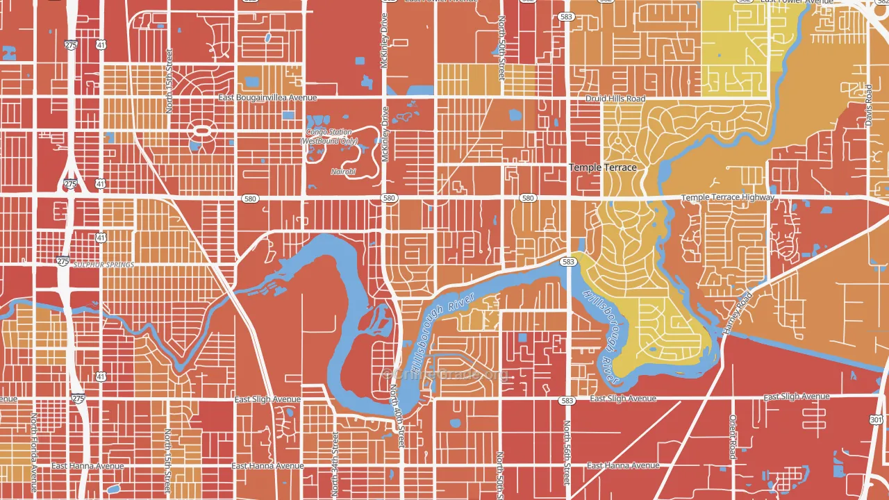 Temple Crest, Tampa, FL Map of Burglary Rates