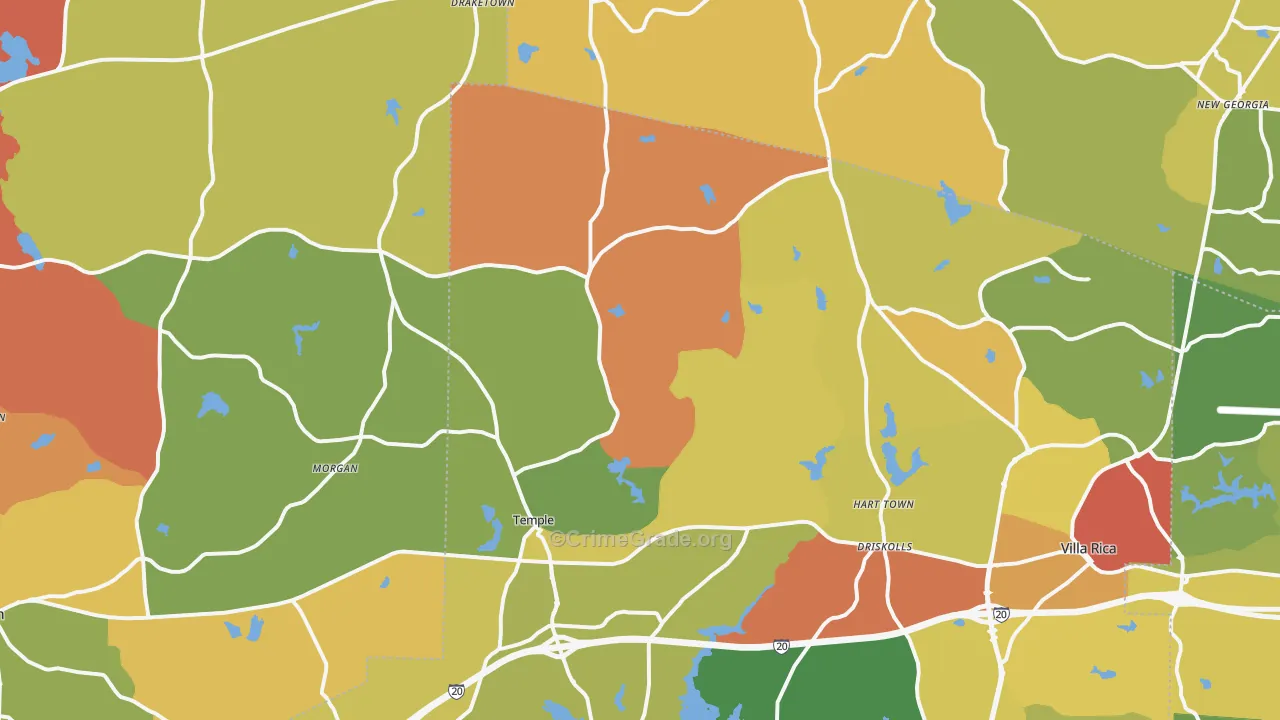 Temple, GA Map of Burglary Rates