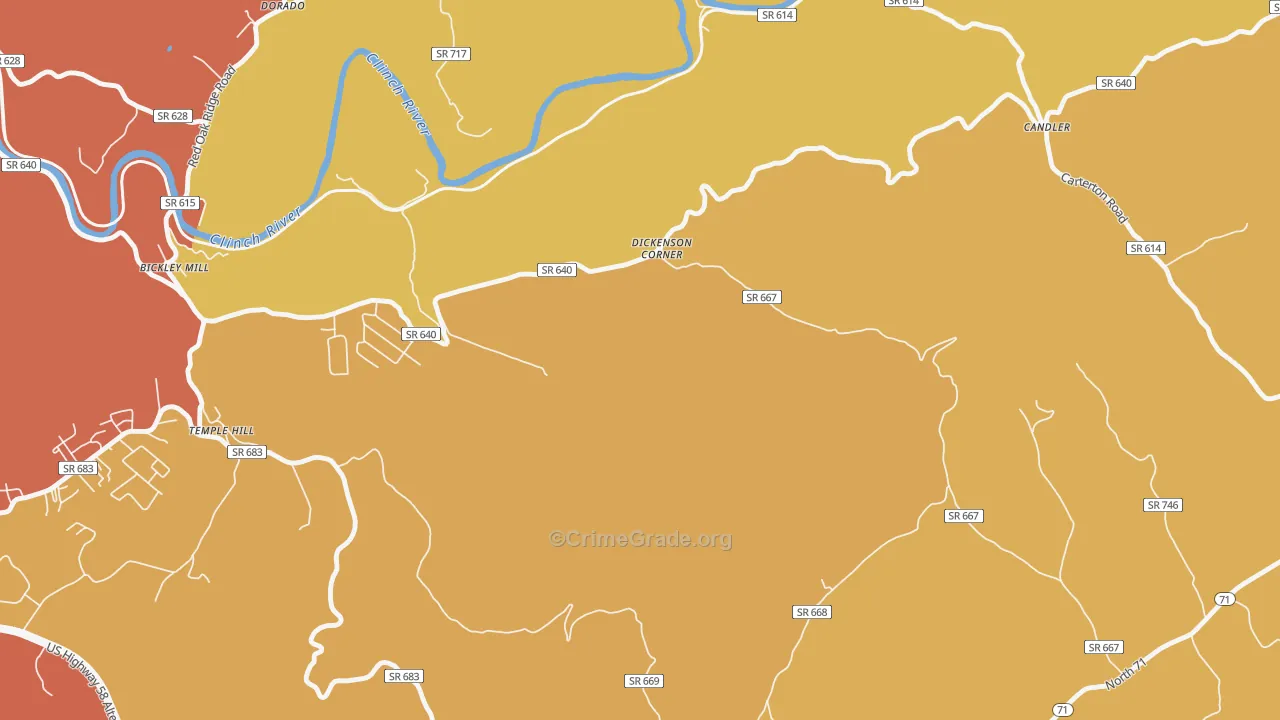Temple Hill, VA Map of Burglary Rates