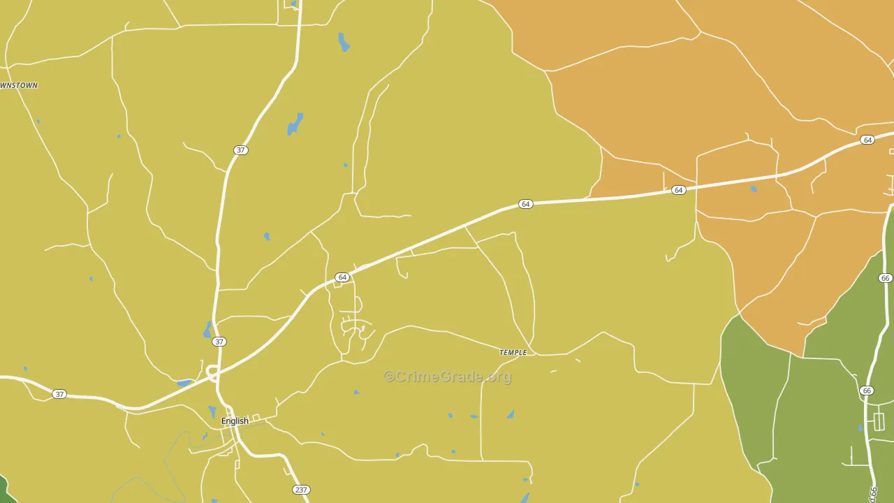 Temple, IN Map of Burglary Rates
