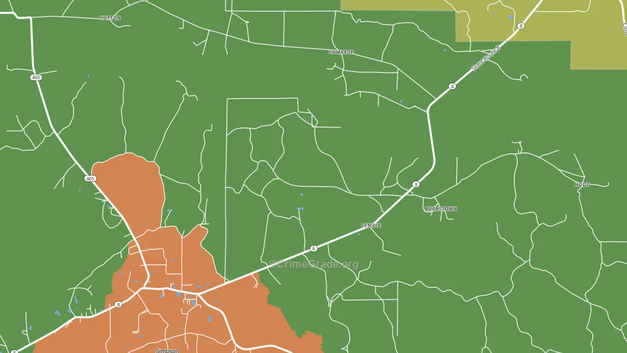 Temple, LA Map of Burglary Rates