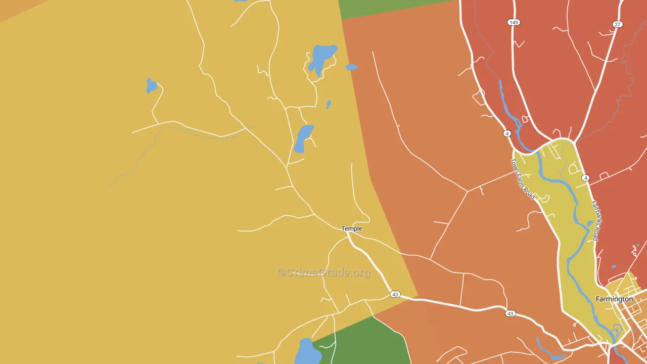 Temple, ME Map of Burglary Rates