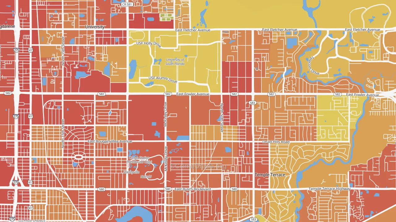 Temple Park, Tampa, FL Map of Burglary Rates