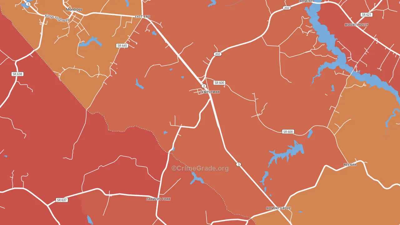 Templeman, VA Map of Burglary Rates
