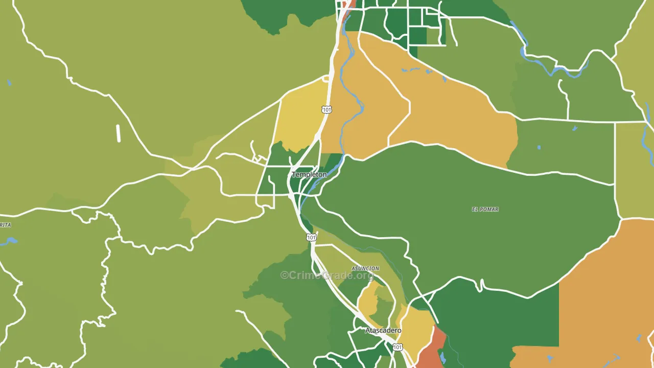 Templeton, CA Map of Burglary Rates
