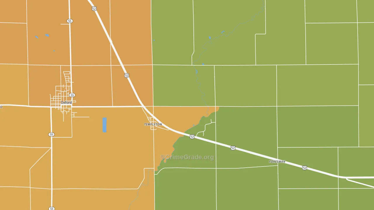 Templeton, IN Map of Burglary Rates