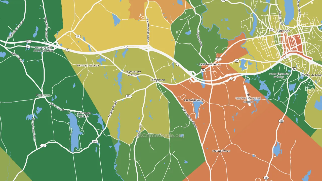 Templeton, MA Map of Burglary Rates