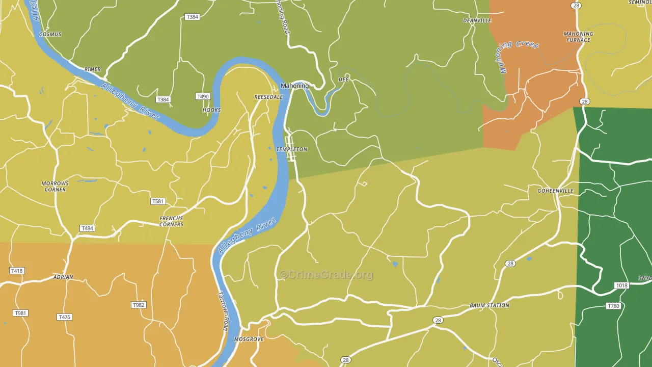 Templeton, PA Map of Burglary Rates
