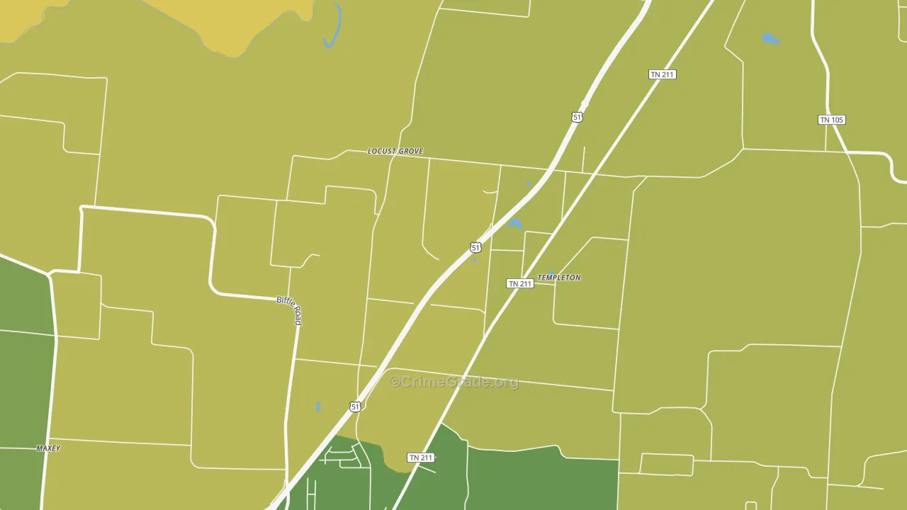 Templeton, TN Map of Burglary Rates