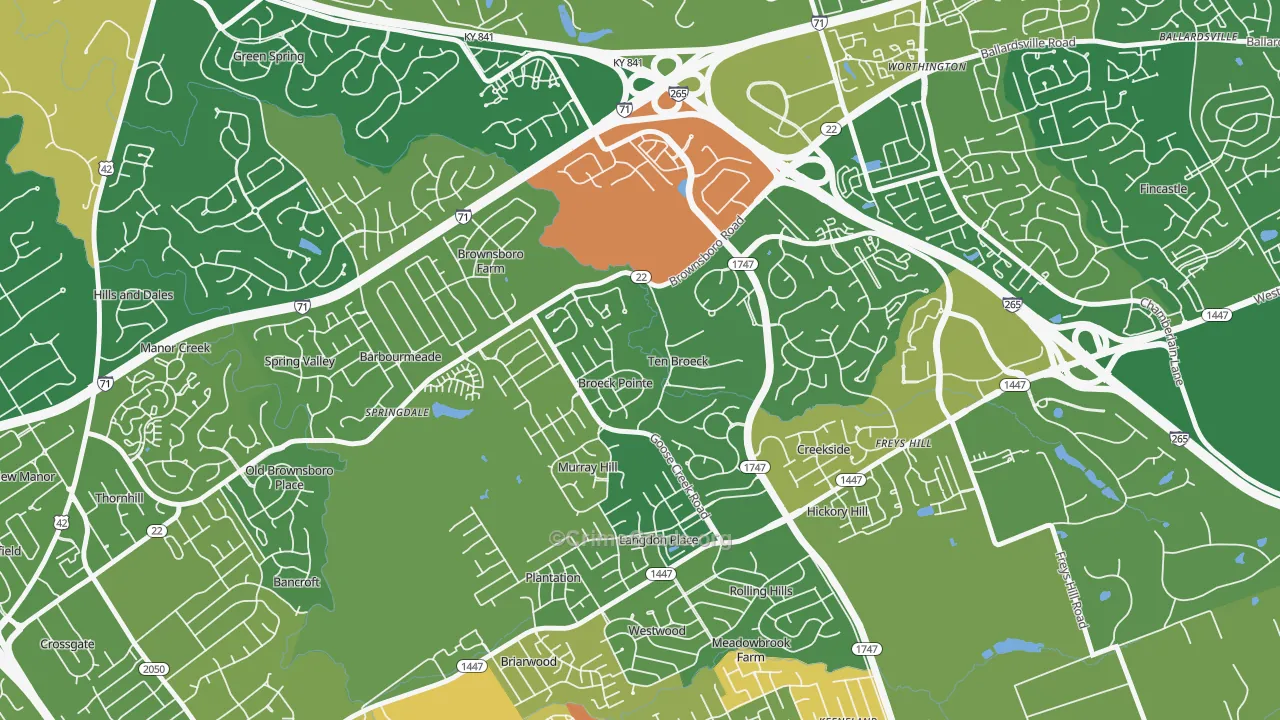 Ten Broeck, KY Map of Burglary Rates