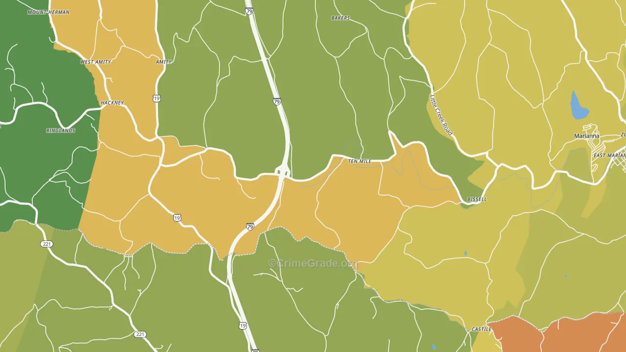 Ten Mile, PA Map of Burglary Rates