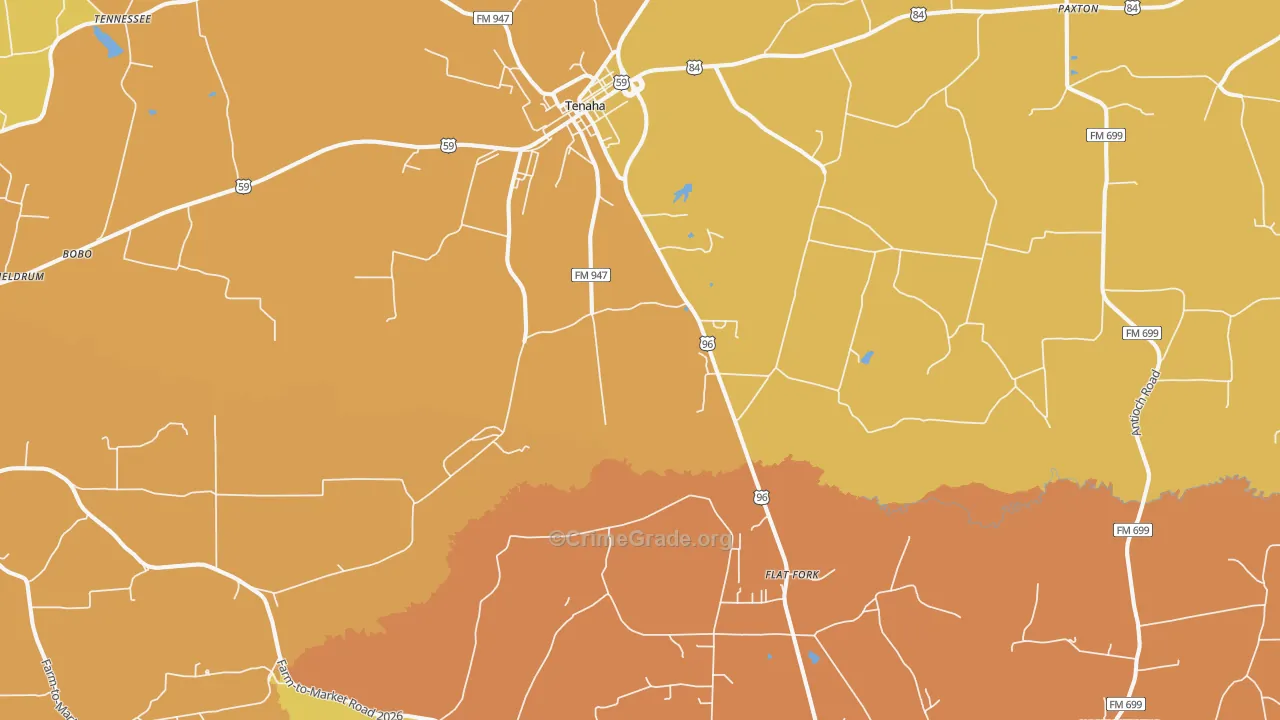 Tenaha, TX Map of Burglary Rates