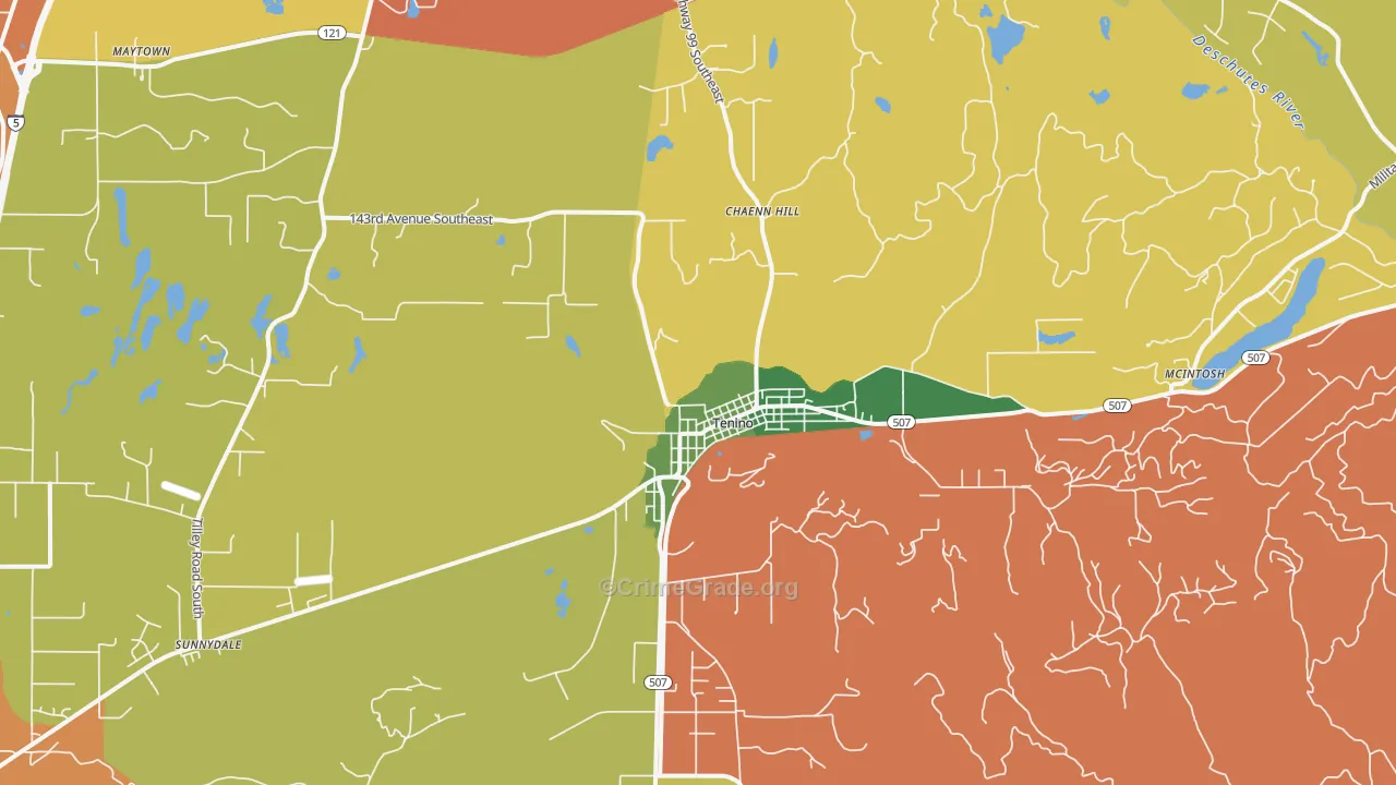 Tenino, WA Map of Burglary Rates