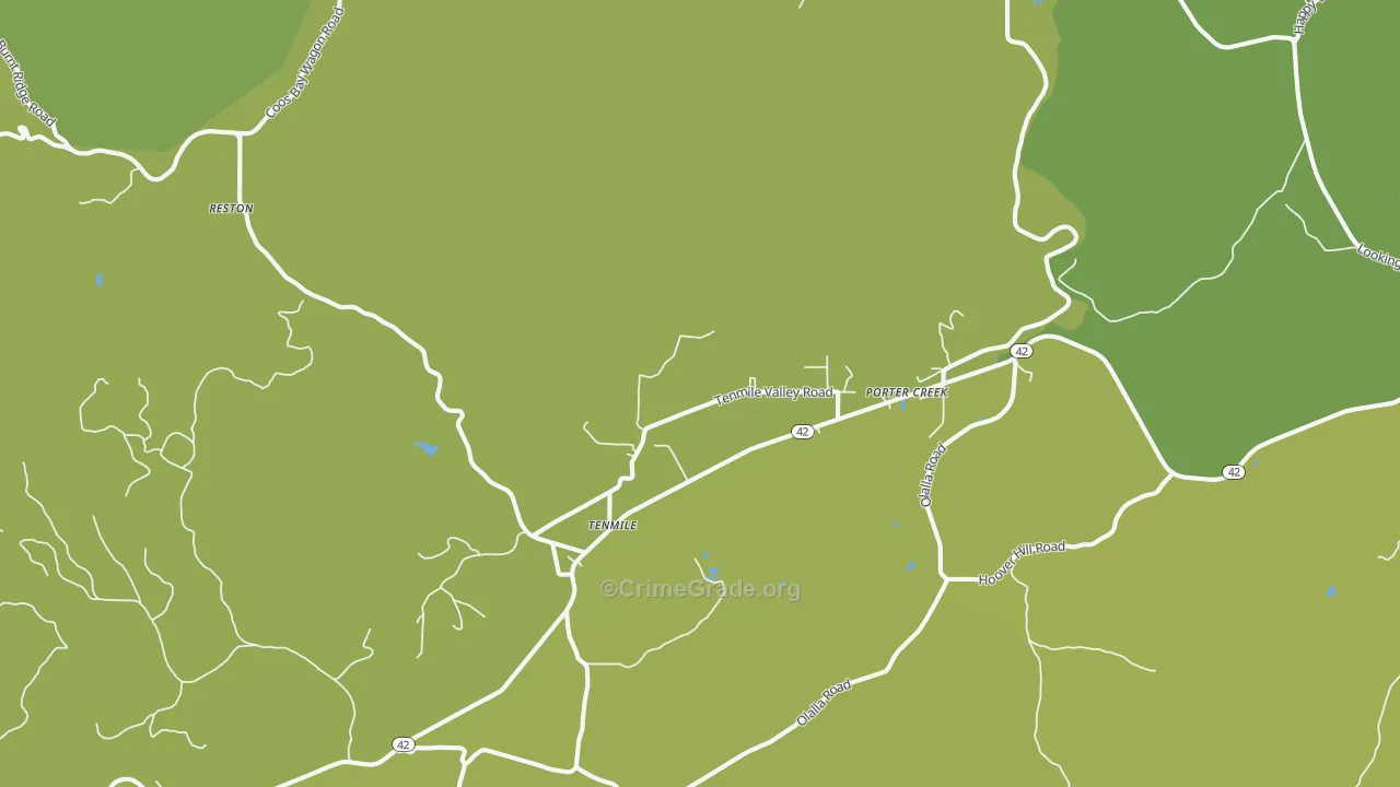 Tenmile, OR Map of Burglary Rates