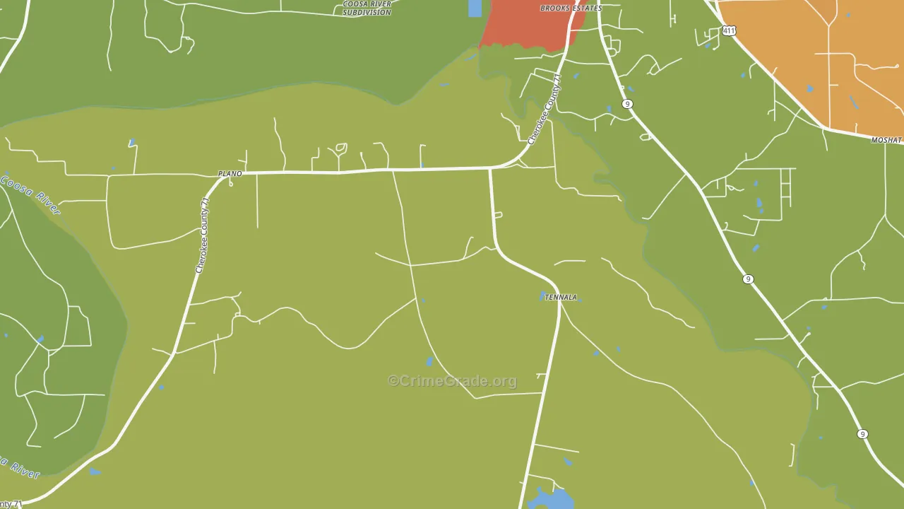 Tennala, AL Map of Burglary Rates