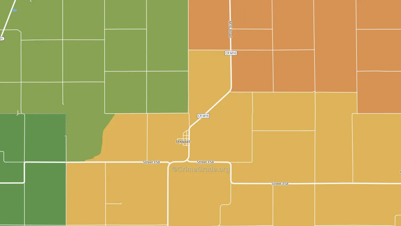 Tennant, IA Map of Burglary Rates