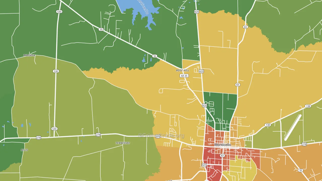 Tennessee, AR Map of Burglary Rates
