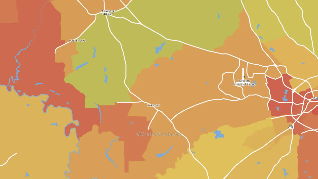 Tennessee Colony, TX Map of Burglary Rates
