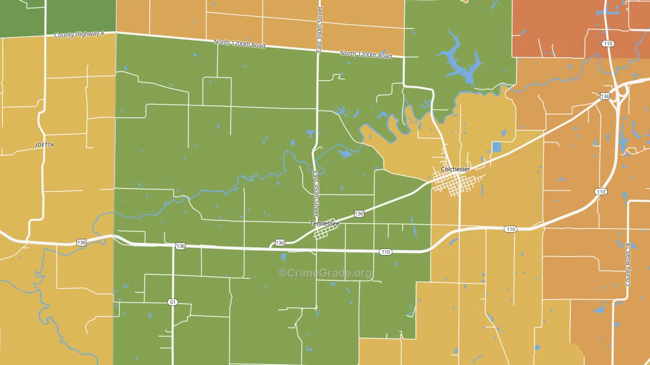 Tennessee, IL Map of Burglary Rates