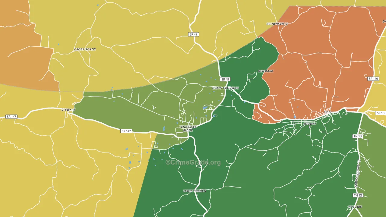 Tennessee Ridge, TN Map of Burglary Rates