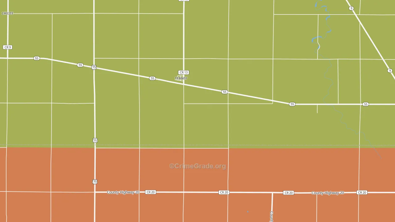 Tenney, MN Map of Burglary Rates