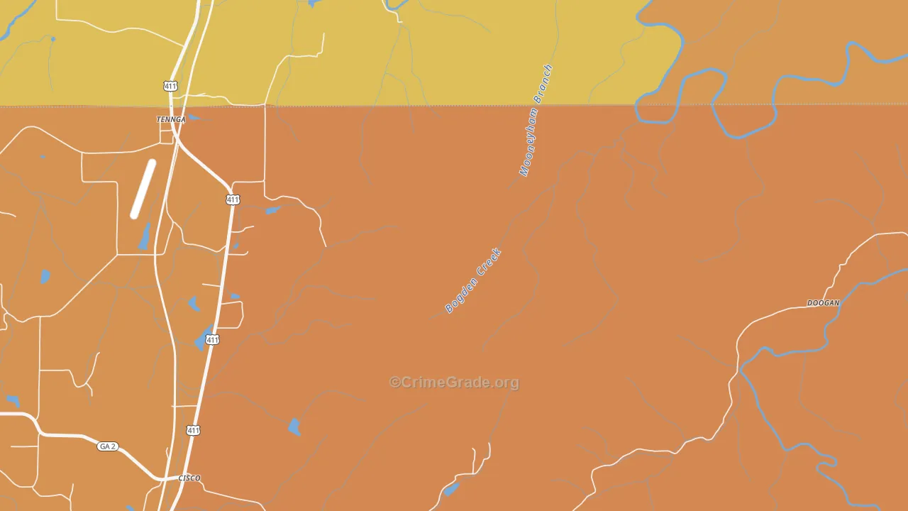 Tennga, GA Map of Burglary Rates
