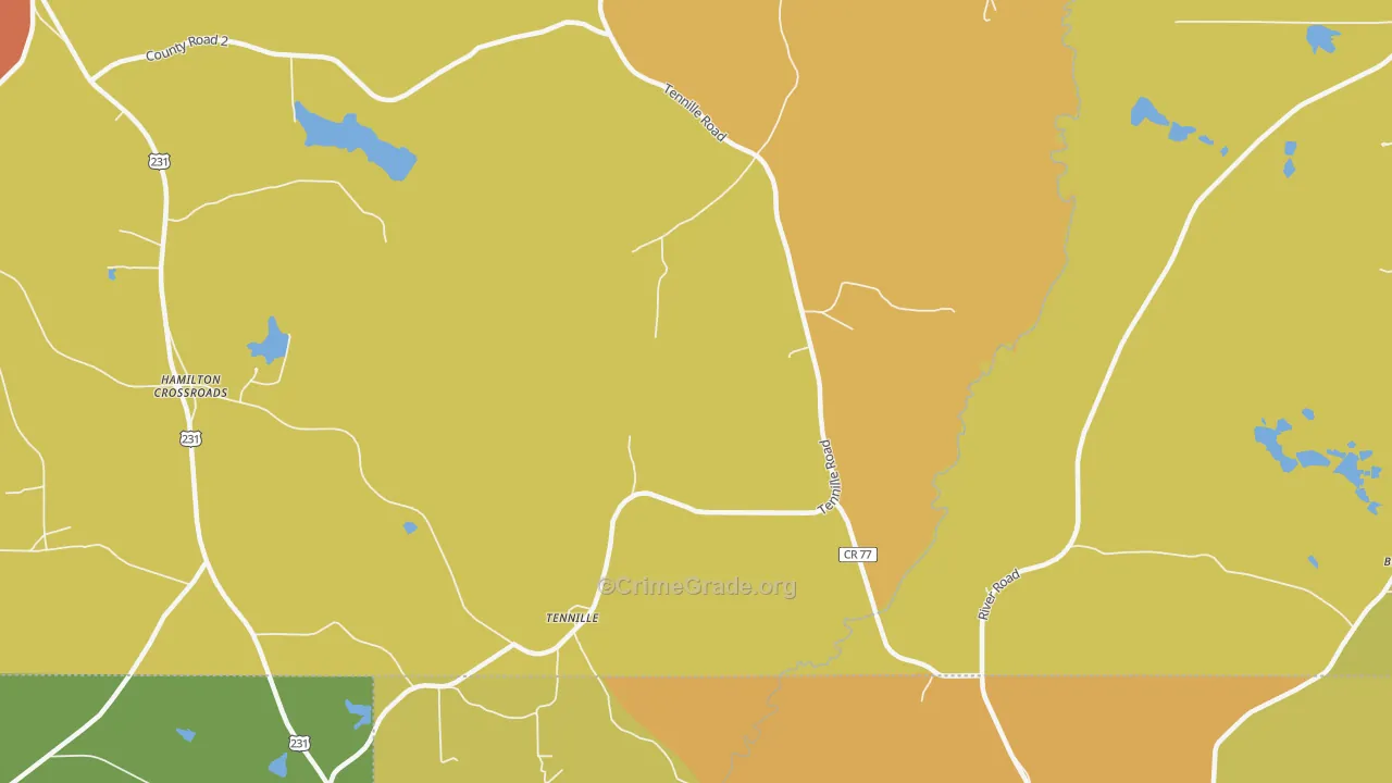 Tennille, AL Map of Burglary Rates