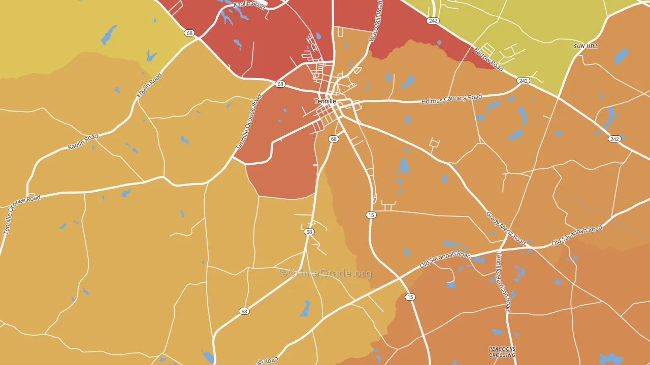Tennille, GA Map of Burglary Rates