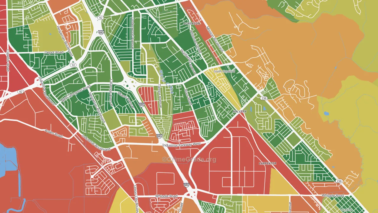 Tennyson-Alquire, Hayward, CA Map of Burglary Rates
