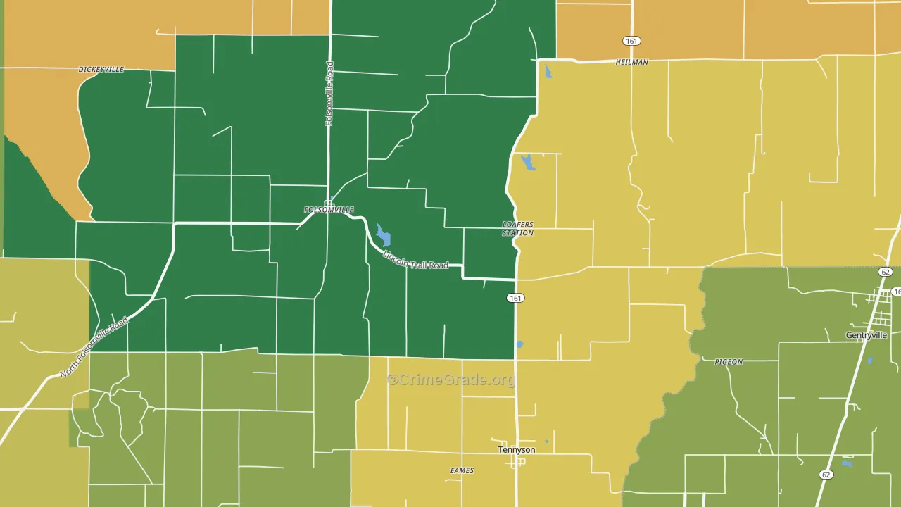 Tennyson, IN Map of Burglary Rates