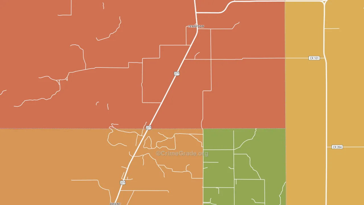 Tennyson, TX Map of Burglary Rates