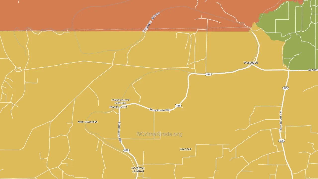 Tensas Bluff, LA Map of Burglary Rates