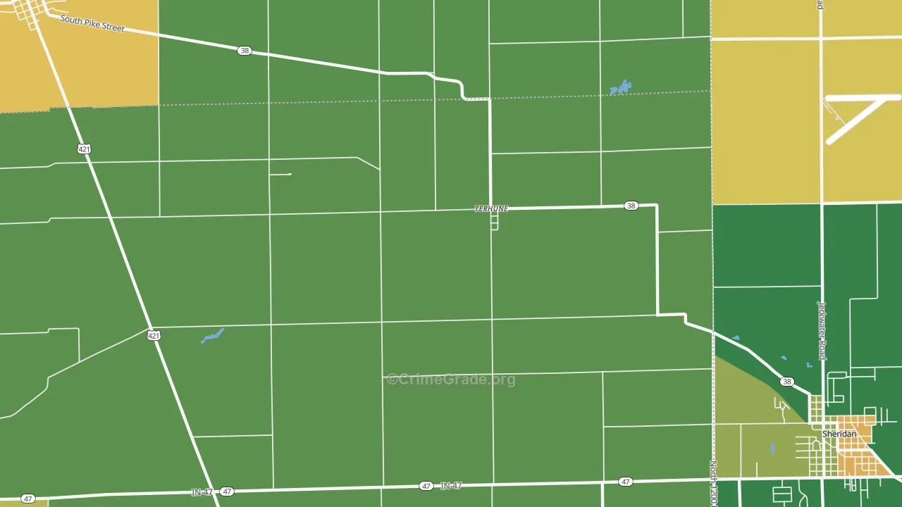 Terhune, IN Map of Burglary Rates