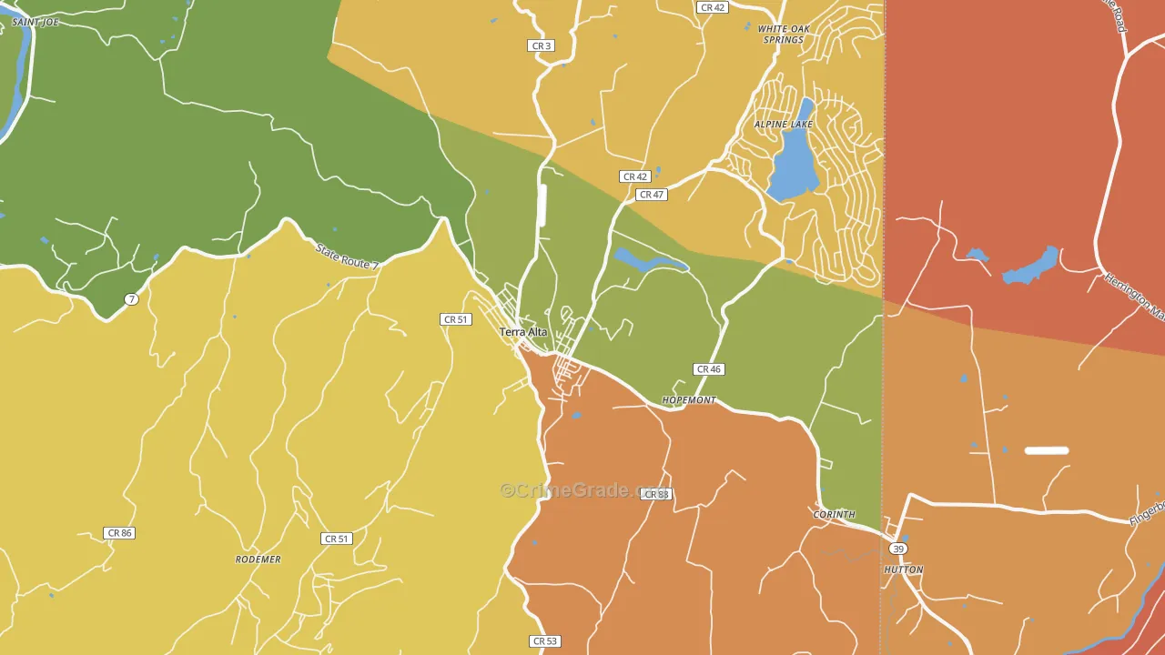 Terra Alta, WV Map of Burglary Rates