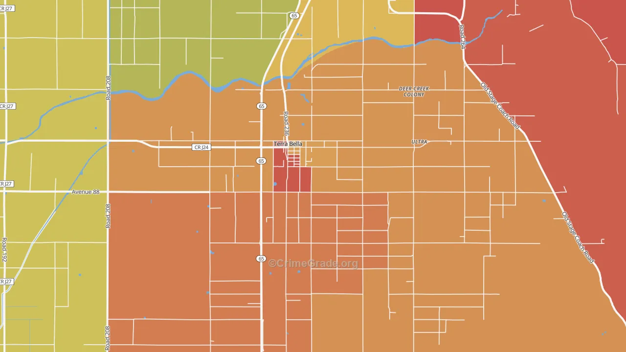 Terra Bella, CA Map of Burglary Rates