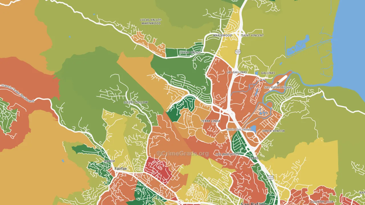 Terra Linda, San Rafael, CA Map of Burglary Rates