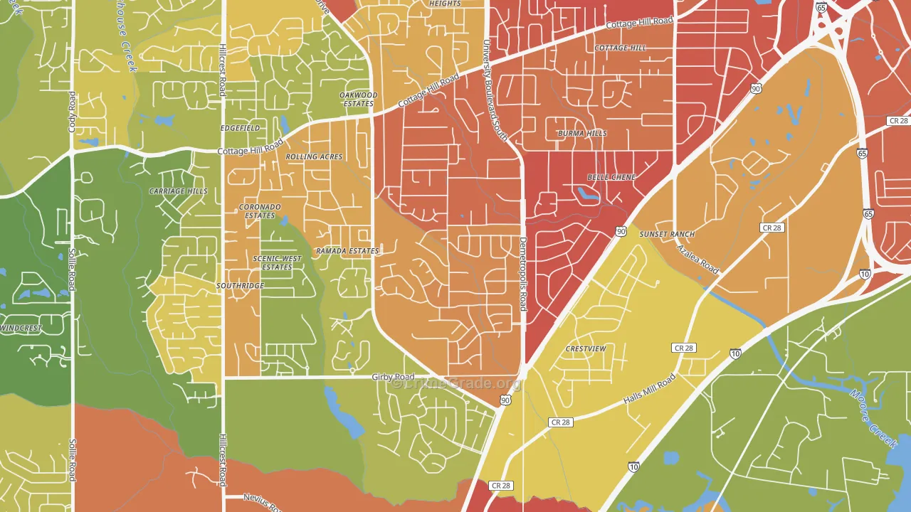 Terrace Hills, Mobile, AL Map of Burglary Rates