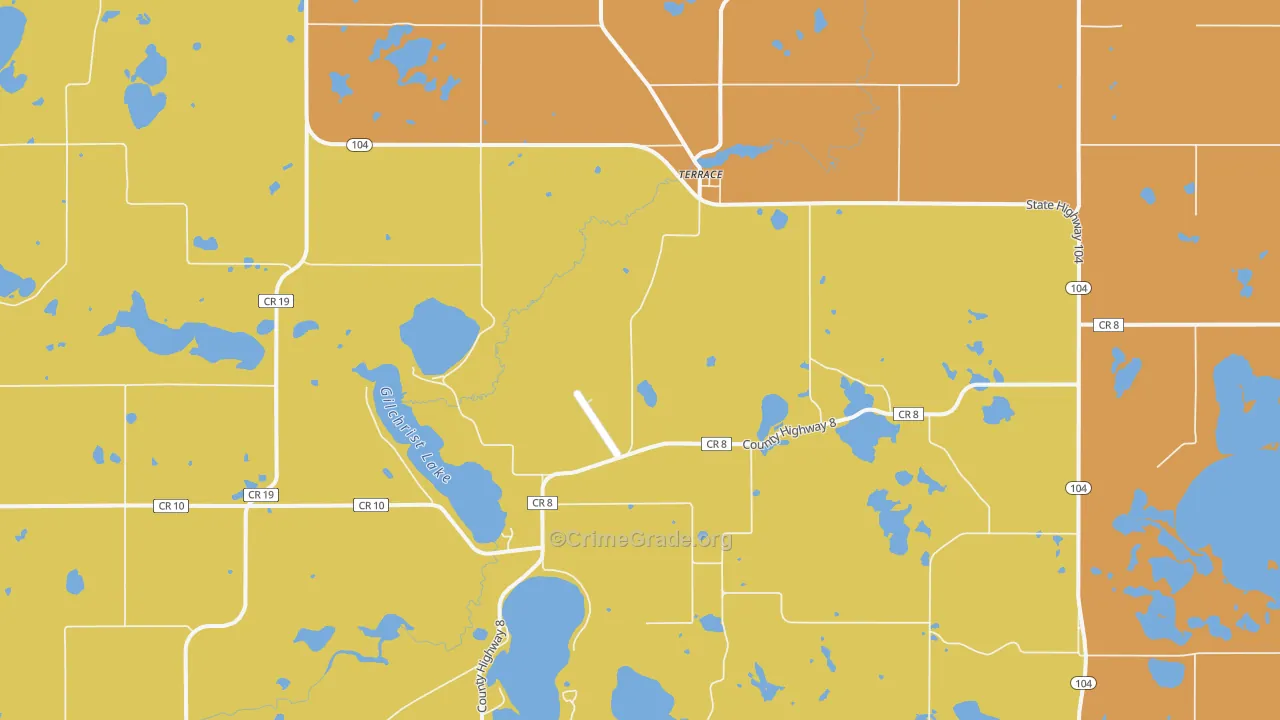 Terrace, MN Map of Burglary Rates