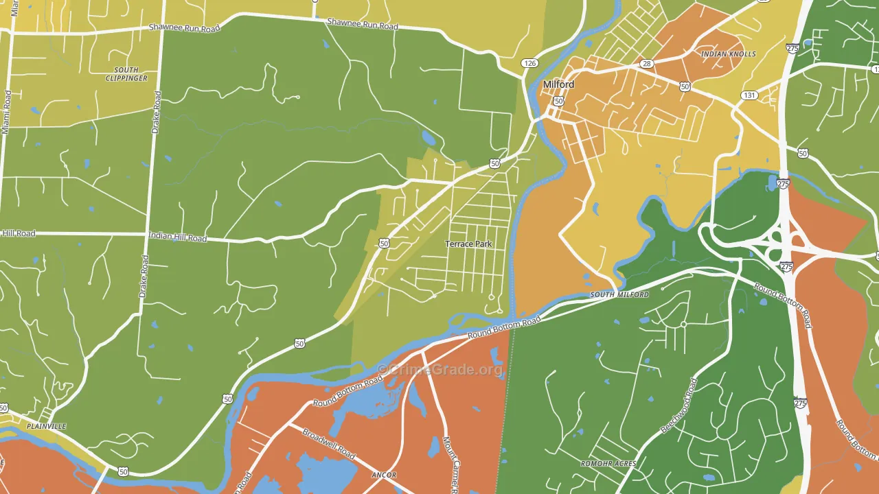 Terrace Park, OH Map of Burglary Rates