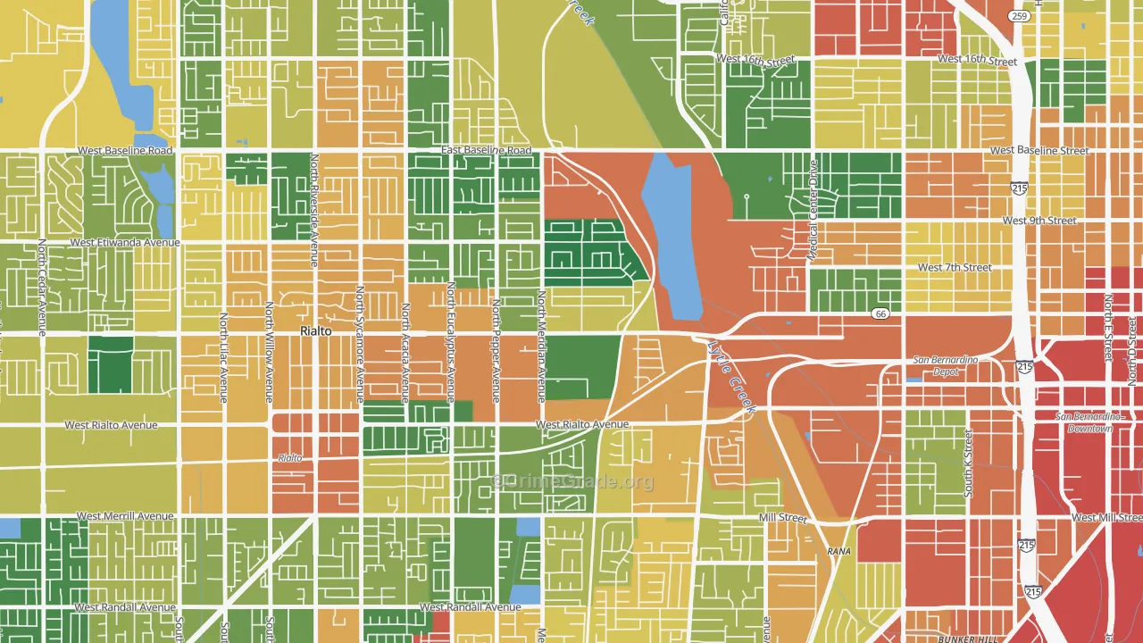 Terrace, San Bernardino, CA Map of Burglary Rates