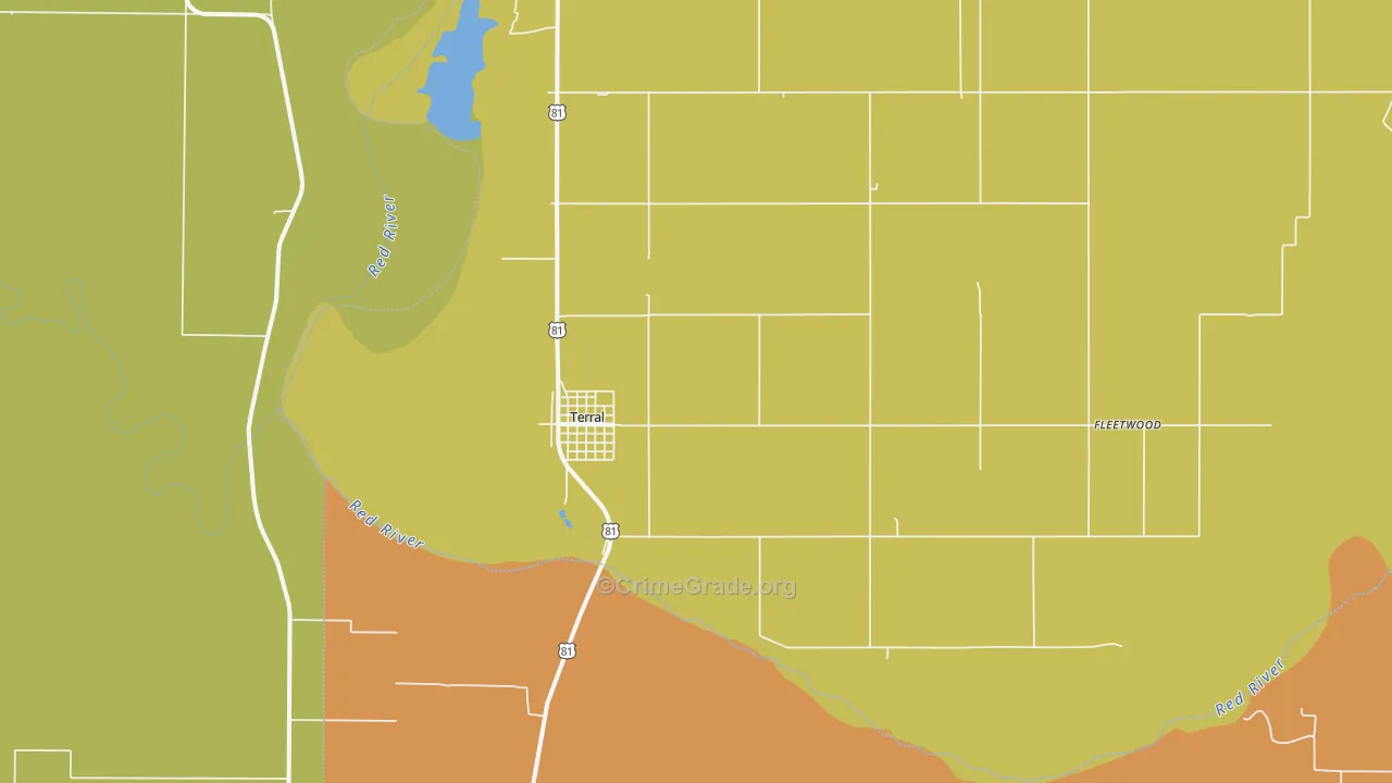 Terral, OK Map of Burglary Rates