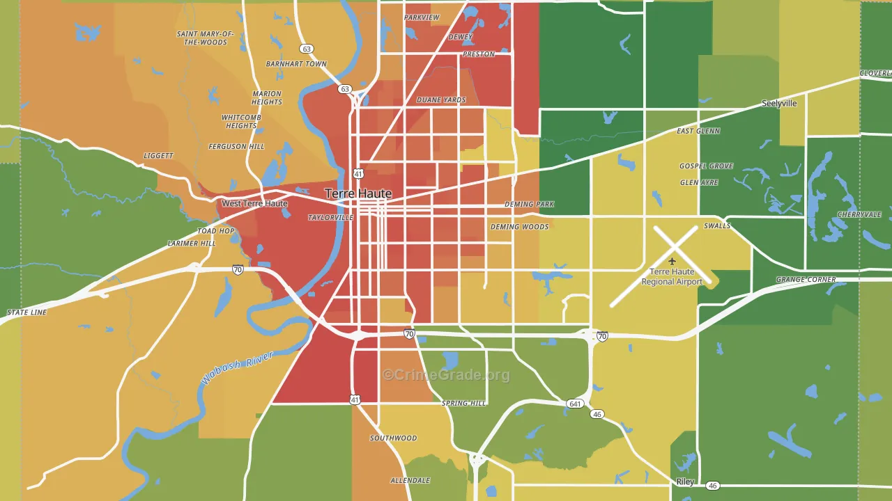 Terre Haute, IN Map of Burglary Rates