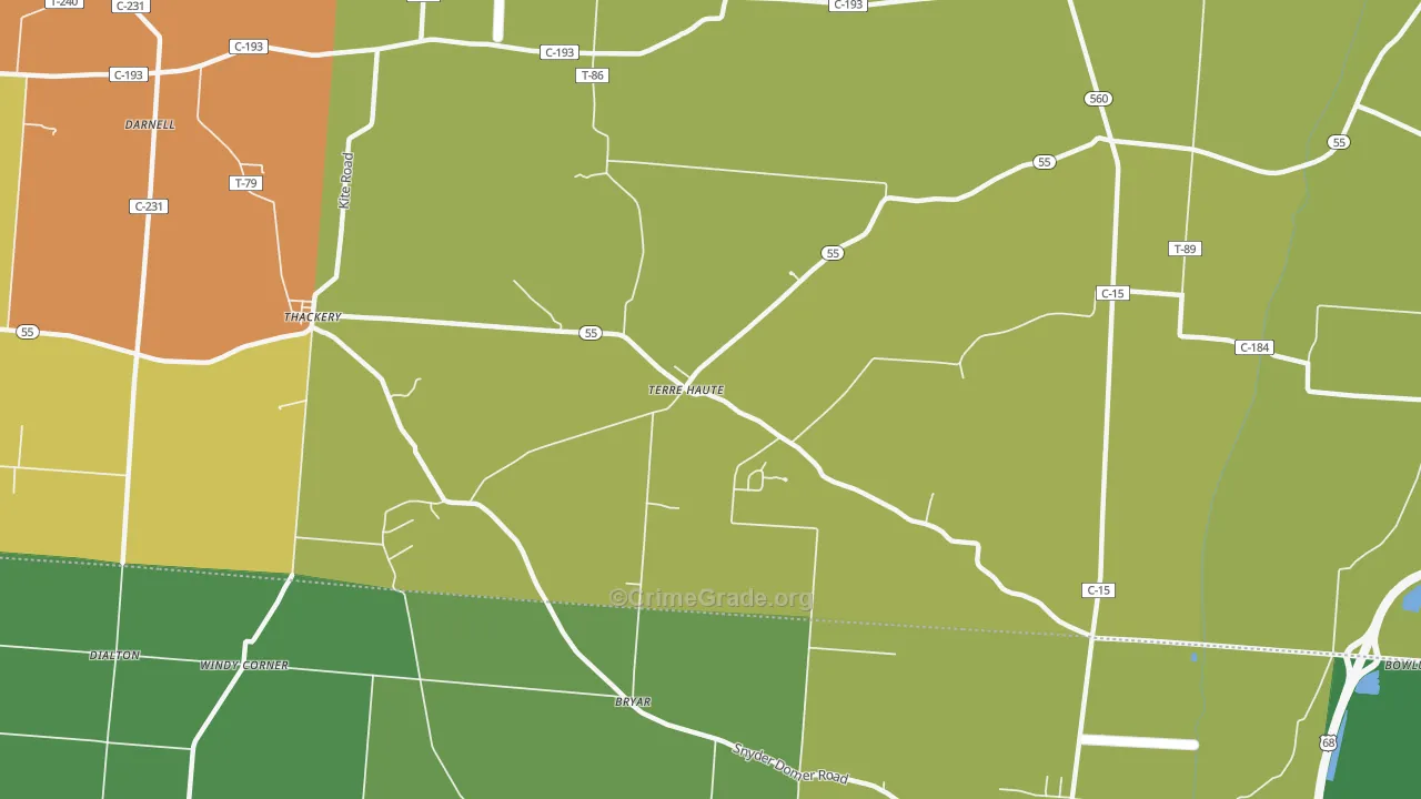 Terre Haute, OH Map of Burglary Rates