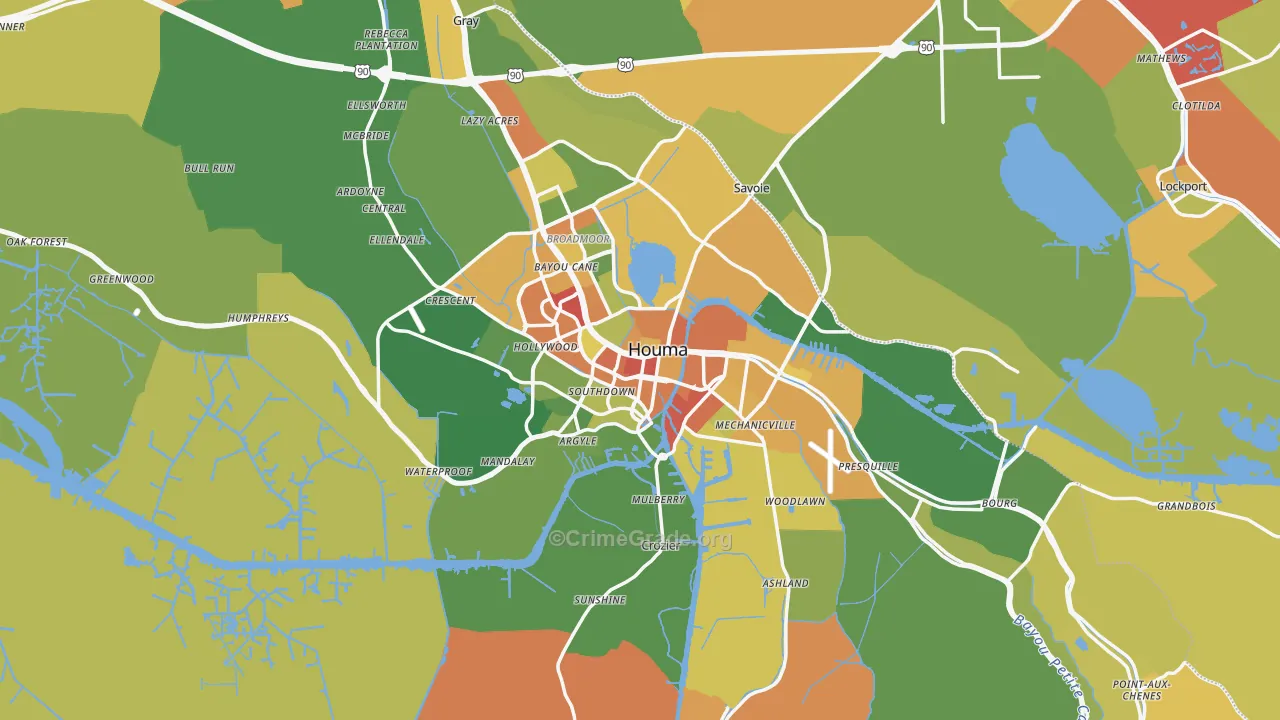 Terrebonne Parish, LA Map of Burglary Rates