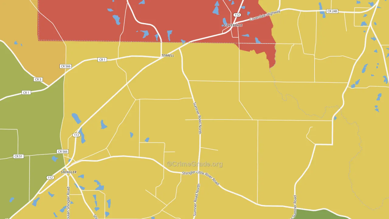 Terrell, GA Map of Burglary Rates