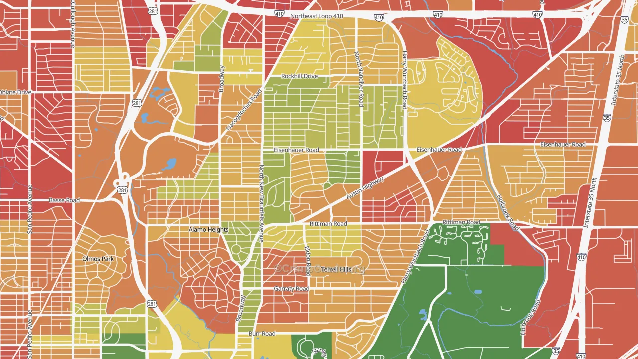 Terrell Heights, San Antonio, TX Map of Burglary Rates